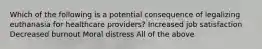 Which of the following is a potential consequence of legalizing euthanasia for healthcare providers? Increased job satisfaction Decreased burnout Moral distress All of the above