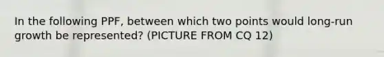 In the following PPF, between which two points would long-run growth be represented? (PICTURE FROM CQ 12)