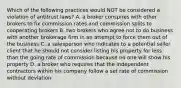 Which of the following practices would NOT be considered a violation of antitrust laws? A. a broker conspires with other brokers to fix commission rates and commission splits to cooperating brokers B. two brokers who agree not to do business with another brokerage firm in an attempt to force them out of the business C. a salesperson who indicates to a potential seller client that he should not consider listing his property for less than the going rate of commission because no one will show his property D. a broker who requires that the independent contractors within his company follow a set rate of commission without deviation