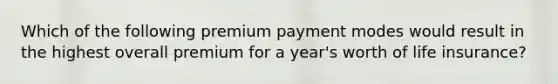 Which of the following premium payment modes would result in the highest overall premium for a year's worth of life insurance?