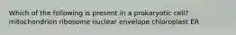 Which of the following is present in a prokaryotic cell? mitochondrion ribosome nuclear envelope chloroplast ER