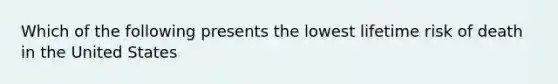 Which of the following presents the lowest lifetime risk of death in the United States