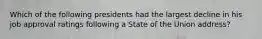 Which of the following presidents had the largest decline in his job approval ratings following a State of the Union address?