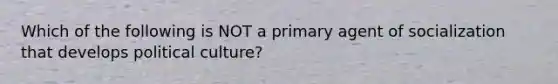 Which of the following is NOT a primary agent of socialization that develops political culture?