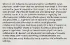 Which of the following is a primary barrier to effective nurse-physician collaboration that has persisted over time? A. The view among the general population that nurses' contributions to client care are less important to health and well-being than physicians' contributions B. A lack of published evidence regarding the effectiveness of collaborative efforts among and between nurses and physicians C. A general lack of education among health professionals about the ways in which nurse-physician collaboration improves healthcare quality D. A lack of support at the federal level for efforts to improve healthcare among the general population through increased nurse-physician-client collaboration E. Nurses' and physicians' perceptions of inequity in their roles, with nurses assuming a subservient role and physicians assuming leadership and a superior role in healthcare settings