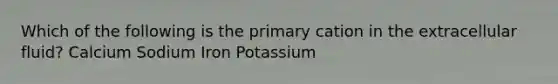 Which of the following is the primary cation in the extracellular fluid? Calcium Sodium Iron Potassium