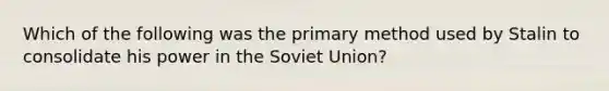 Which of the following was the primary method used by Stalin to consolidate his power in the Soviet Union?