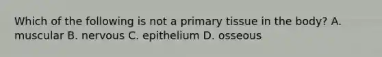 Which of the following is not a primary tissue in the body? A. muscular B. nervous C. epithelium D. osseous