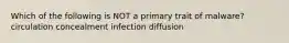 Which of the following is NOT a primary trait of malware? circulation concealment infection diffusion