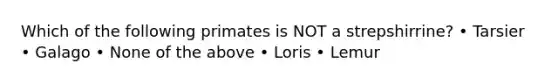 Which of the following primates is NOT a strepshirrine? • Tarsier • Galago • None of the above • Loris • Lemur