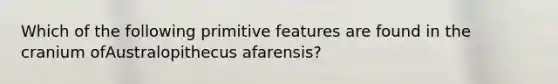 Which of the following primitive features are found in the cranium ofAustralopithecus afarensis?