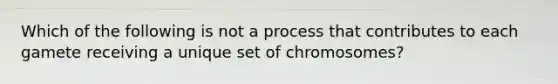 Which of the following is not a process that contributes to each gamete receiving a unique set of chromosomes?