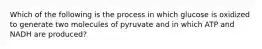 Which of the following is the process in which glucose is oxidized to generate two molecules of pyruvate and in which ATP and NADH are produced?