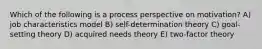 Which of the following is a process perspective on motivation? A) job characteristics model B) self-determination theory C) goal-setting theory D) acquired needs theory E) two-factor theory