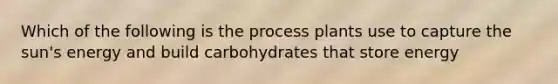 Which of the following is the process plants use to capture the sun's energy and build carbohydrates that store energy