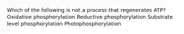 Which of the following is not a process that regenerates ATP? Oxidative phosphorylation Reductive phosphorylation Substrate level phosphorylation Photophosphorylation