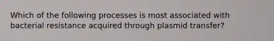 Which of the following processes is most associated with bacterial resistance acquired through plasmid transfer?