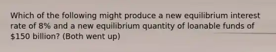 Which of the following might produce a new equilibrium interest rate of 8% and a new equilibrium quantity of loanable funds of 150 billion? (Both went up)