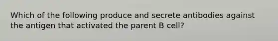 Which of the following produce and secrete antibodies against the antigen that activated the parent B cell?