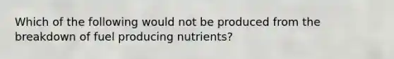 Which of the following would not be produced from the breakdown of fuel producing nutrients?