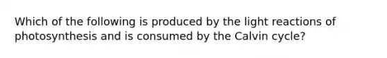 Which of the following is produced by the light reactions of photosynthesis and is consumed by the Calvin cycle?