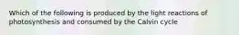 Which of the following is produced by the light reactions of photosynthesis and consumed by the Calvin cycle