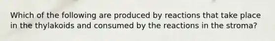 Which of the following are produced by reactions that take place in the thylakoids and consumed by the reactions in the stroma?