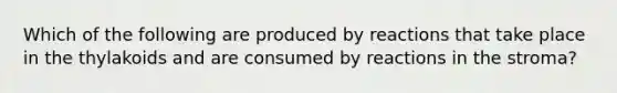 Which of the following are produced by reactions that take place in the thylakoids and are consumed by reactions in the stroma?