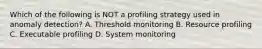 Which of the following is NOT a profiling strategy used in anomaly detection? A. Threshold monitoring B. Resource profiling C. Executable profiling D. System monitoring