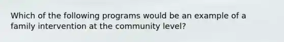 Which of the following programs would be an example of a family intervention at the community level?