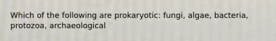 Which of the following are prokaryotic: fungi, algae, bacteria, protozoa, archaeological