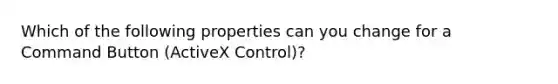 Which of the following properties can you change for a Command Button (ActiveX Control)?