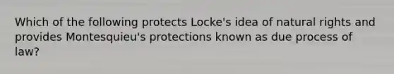 Which of the following protects Locke's idea of natural rights and provides Montesquieu's protections known as due process of law?