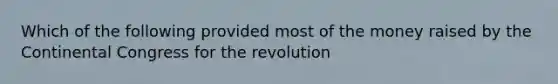 Which of the following provided most of the money raised by the Continental Congress for the revolution