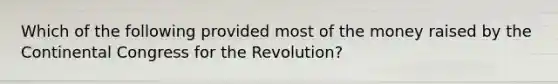 Which of the following provided most of the money raised by the Continental Congress for the Revolution?