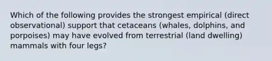 Which of the following provides the strongest empirical (direct observational) support that cetaceans (whales, dolphins, and porpoises) may have evolved from terrestrial (land dwelling) mammals with four legs?