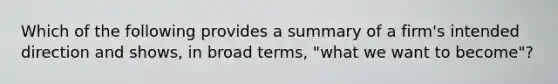 Which of the following provides a summary of a firm's intended direction and shows, in broad terms, "what we want to become"?