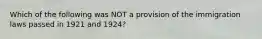 Which of the following was NOT a provision of the immigration laws passed in 1921 and 1924?