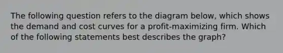 The following question refers to the diagram below, which shows the demand and cost curves for a profit-maximizing firm. Which of the following statements best describes the graph?