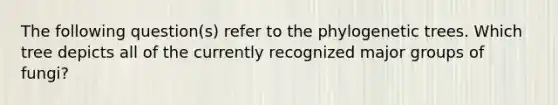 The following question(s) refer to the phylogenetic trees. Which tree depicts all of the currently recognized major groups of fungi?