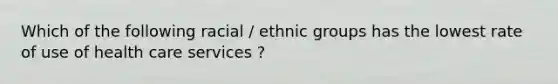 Which of the following racial / ethnic groups has the lowest rate of use of health care services ?