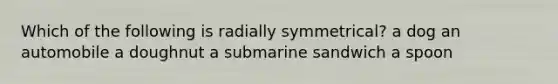 Which of the following is radially symmetrical? a dog an automobile a doughnut a submarine sandwich a spoon