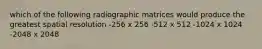 which of the following radiographic matrices would produce the greatest spatial resolution -256 x 256 -512 x 512 -1024 x 1024 -2048 x 2048