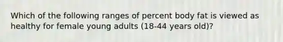 Which of the following ranges of percent body fat is viewed as healthy for female young adults (18-44 years old)?