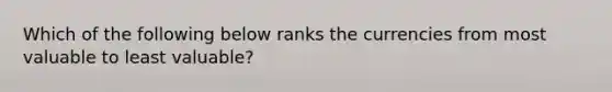 Which of the following below ranks the currencies from most valuable to least valuable?