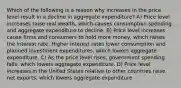 Which of the following is a reason why increases in the price level result in a decline in aggregate expenditure? A) Price level increases raise real wealth, which causes consumption spending and aggregate expenditure to decline. B) Price level increases cause firms and consumers to hold more money, which raises the interest rate. Higher interest rates lower consumption and planned investment expenditures, which lowers aggregate expenditure. C) As the price level rises, government spending falls, which lowers aggregate expenditure. D) Price level increases in the United States relative to other countries raise net exports, which lowers aggregate expenditure.