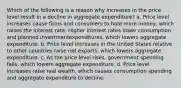 Which of the following is a reason why increases in the price level result in a decline in aggregate ​expenditure? a. Price level increases cause firms and consumers to hold more​ money, which raises the interest rate. Higher interest rates lower consumption and planned investment​expenditures, which lowers aggregate expenditure. b. Price level increases in the United States relative to other countries raise net​ exports, which lowers aggregate expenditure. c. As the price level​ rises, government spending​ falls, which lowers aggregate expenditure. d. Price level increases raise real​ wealth, which causes consumption spending and aggregate expenditure to decline.