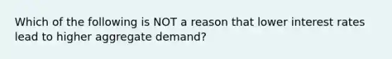 Which of the following is NOT a reason that lower interest rates lead to higher aggregate demand?