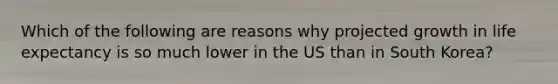 Which of the following are reasons why projected growth in life expectancy is so much lower in the US than in South Korea?