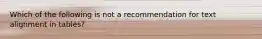 Which of the following is not a recommendation for text alignment in tables?